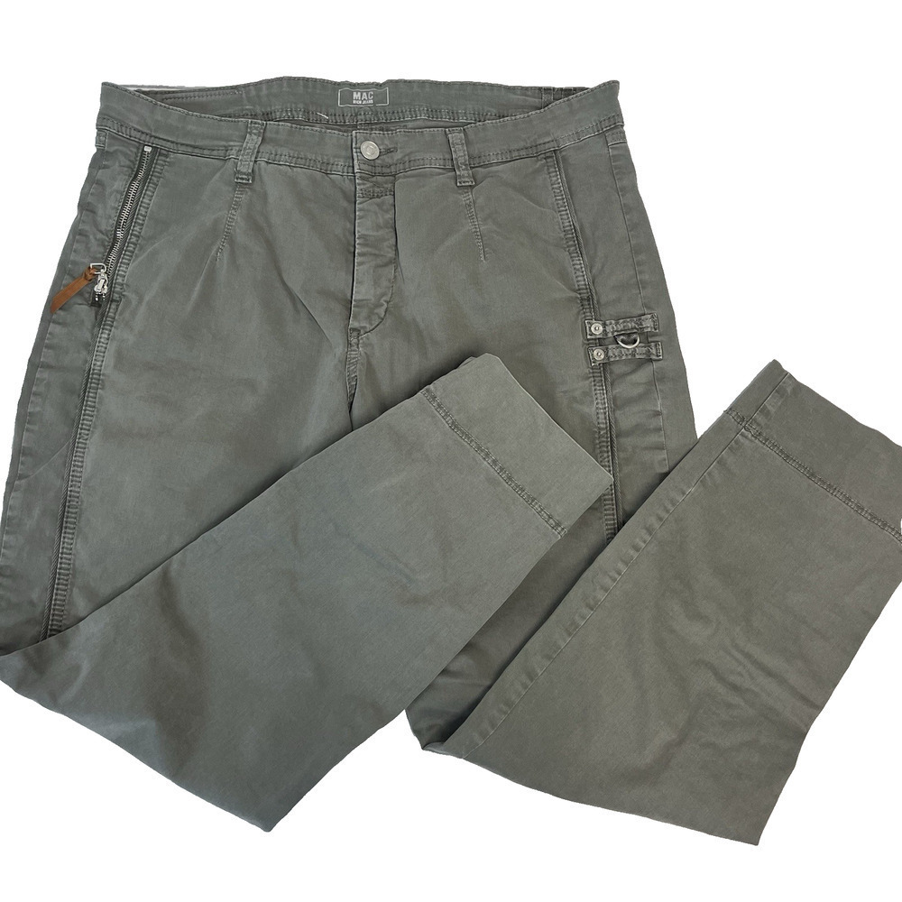 MAC Rich Jeans Cargo Pants Women’s Size 44/28 Green Cotton Stretch Utility Zip